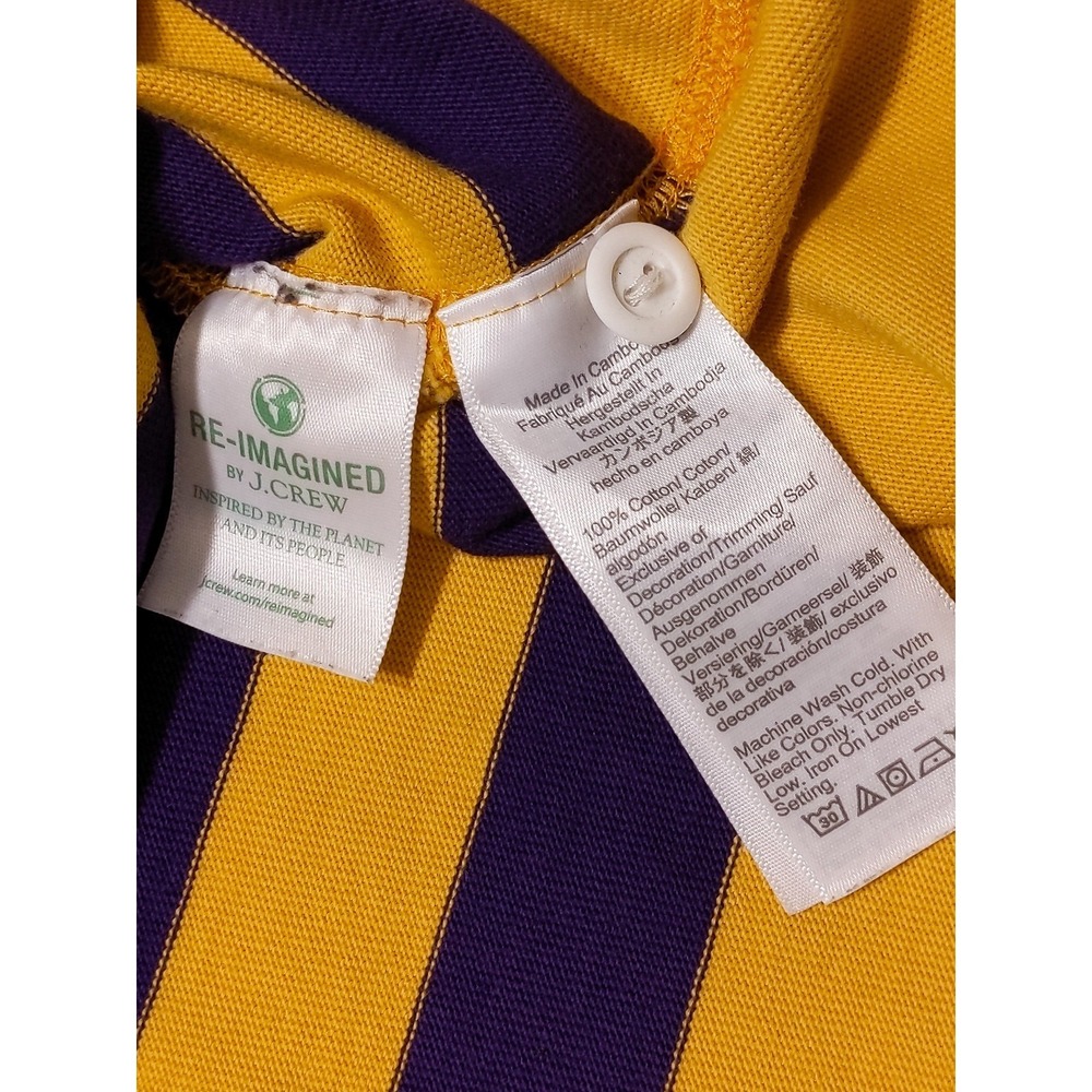 J CREW Long Sleeve Rugby Polo Shirt BE890 Yellow Purple Striped Medium M - Picture 5 of 10